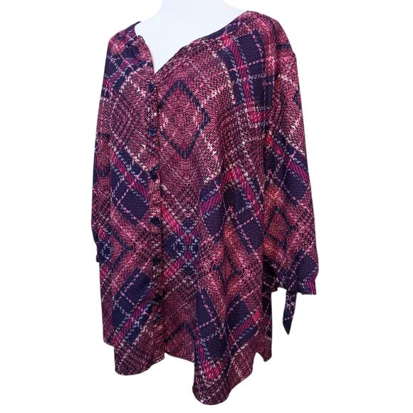 CATHERINES Blouse Tunic Top Plus 1X Career Office Dressy Tie Cuffs Pink Purple - Picture 8 of 9